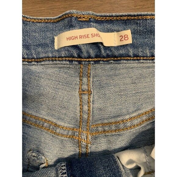 Levi’s Womens Medium Blue Distressed High Rise Denim Jean Shorts 28 - Picture 2 of 3